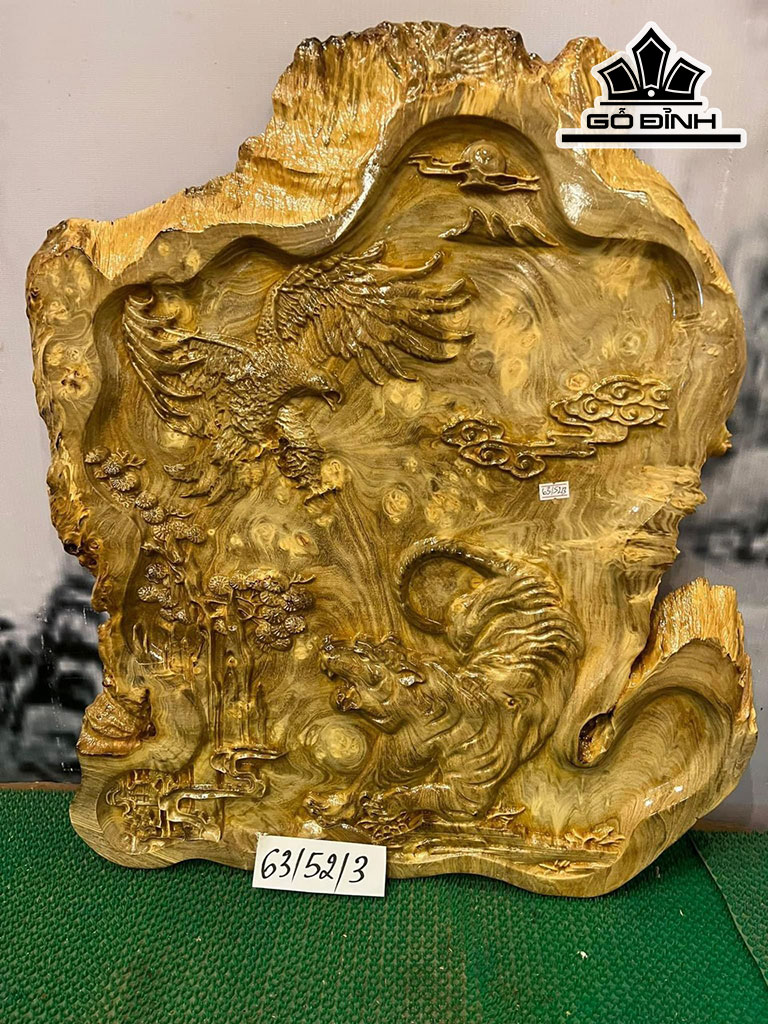 Tranh Hổ Vờn Chim Gỗ Nu Nghiến Cao 63 Ngang 52 Sâu 3 (cm)