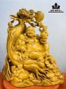Tượng Phật Di Lặc Ngũ Phúc Ngồi Củ Sâm Gỗ Ngọc Am Cao 75 Ngang 72 Sâu 30 (cm)