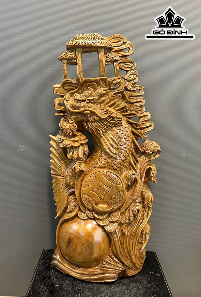 Tượng Cá Chép Vượt Vũ Môn Gỗ Ngọc Am Cao 80 Ngang 40 Sâu 13 (cm)