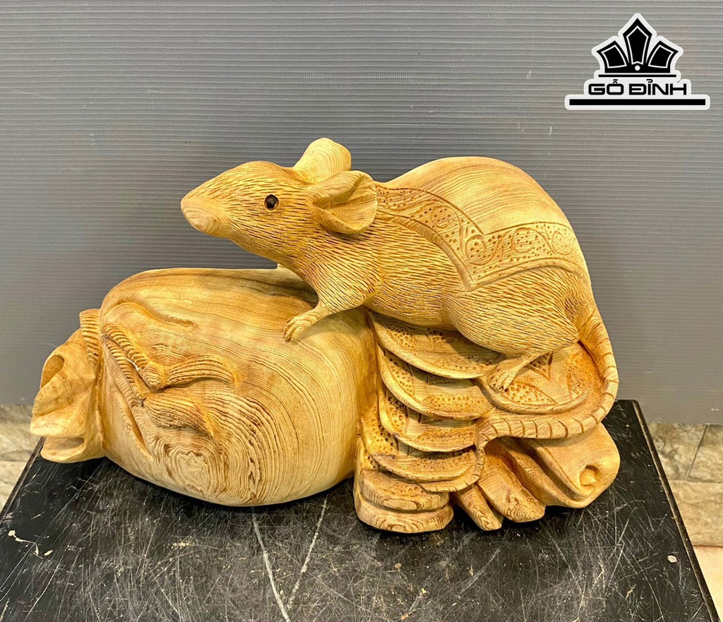 Tượng Chuột Phong Thủy Gỗ Ngọc Am Cao 23 Ngang 38 Sâu 14 (cm)