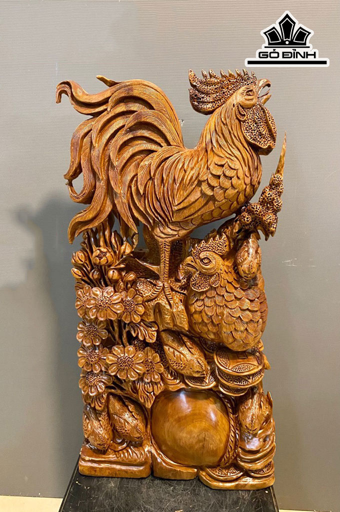Tượng Gia Đình Gà Gỗ Ngọc Am Cao 88 Ngang 48 Sâu 18 (cm)