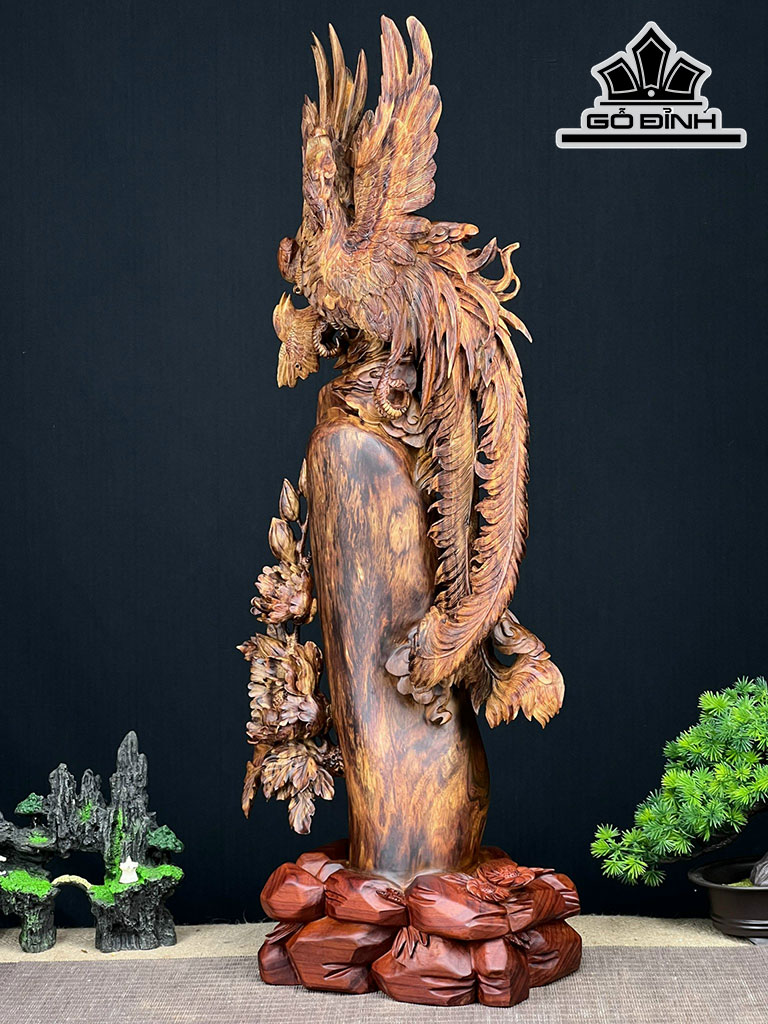 Tượng Chim Phượng Hoàng Gỗ Sưa Cao 71 Ngang 28 Sâu 15 (cm)