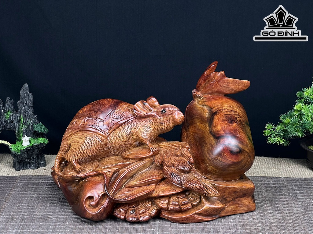 Tượng Chuột Phong Thủy Gỗ Cẩm Cao 24 Ngang 36 Sâu 20 (cm)