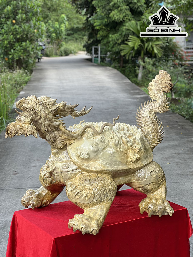 Tượng Long Quy Gỗ Nu Nghiến Cao 69 Ngang 105 Sâu 66 (cm)