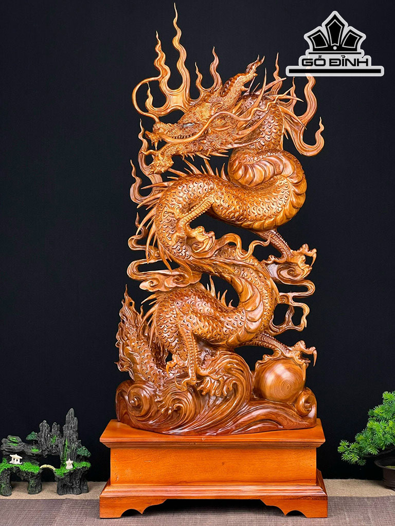 Tượng Nhất Long Gỗ Ngọc Am Cao 97 Ngang 42 Sâu 18 (cm)