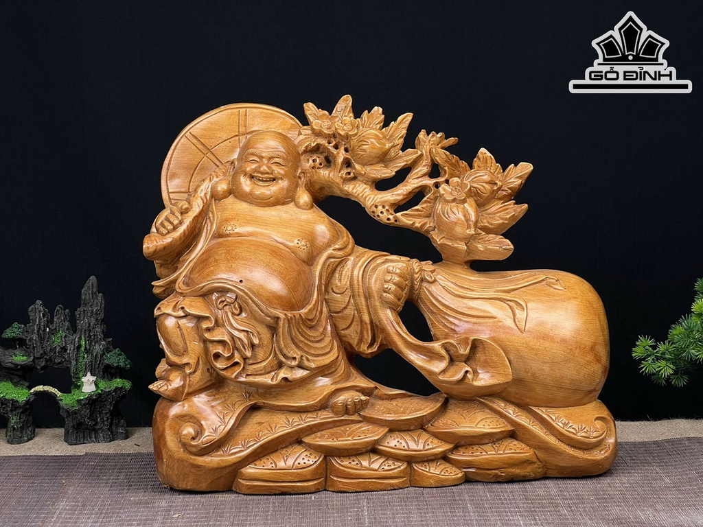 Tượng Phật Di Lặc Gỗ Ngọc Am Cao 35 Ngang 43 Sâu 15 (cm)