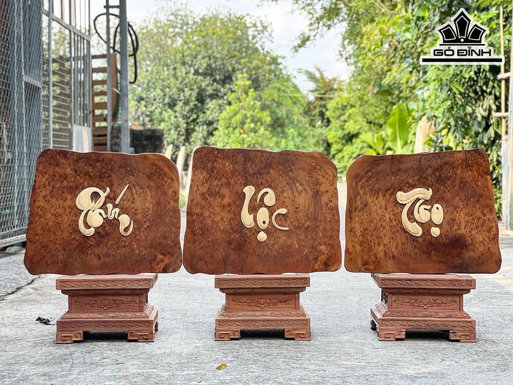 Tranh Phúc Lộc Thọ Gỗ Nu Ngọc Am Ngang 51x51x50 Cao 41 Sâu 3x1 (cm)