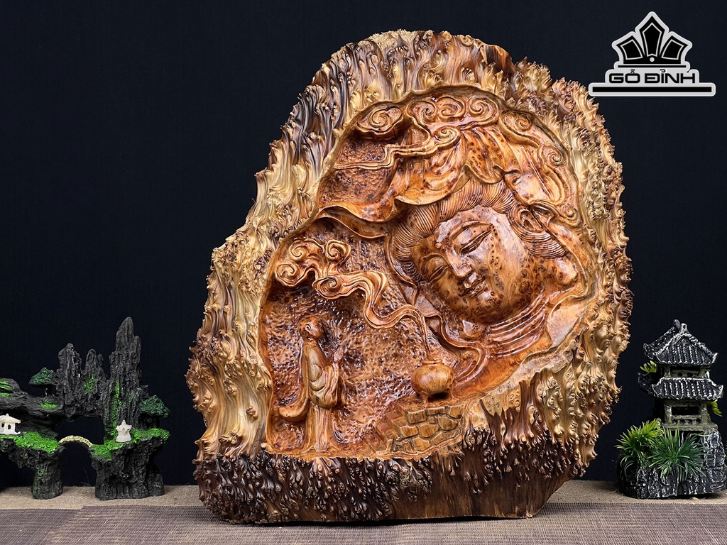 Tượng Nhất Tâm Bái Phật Gỗ Nu Ngọc Am Cao 43 Ngang 39 Sâu 7 (cm)