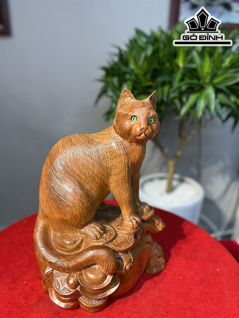 Tượng Mèo Gỗ Ngọc Am Cao 42 Ngang 32 Sâu 22 (cm)