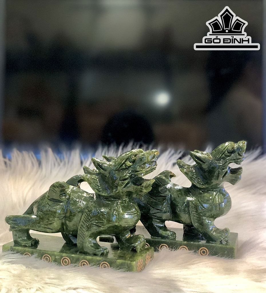 Cặp Tỳ Hưu Đá Serpentine Cao 18 Ngang 15 (cm)