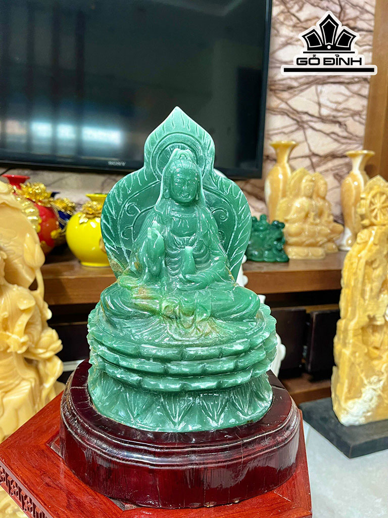 Tượng Mẹ Quan Âm Đá Thạch Anh Xanh Cao 30 Ngang 16 (cm) 6,385kg