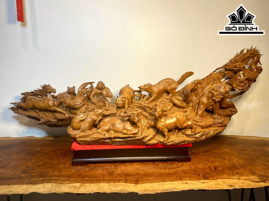 Bộ 12 Con Giáp Gỗ Bách Xanh Cao 38 Ngang 108 Sâu 22 (cm)