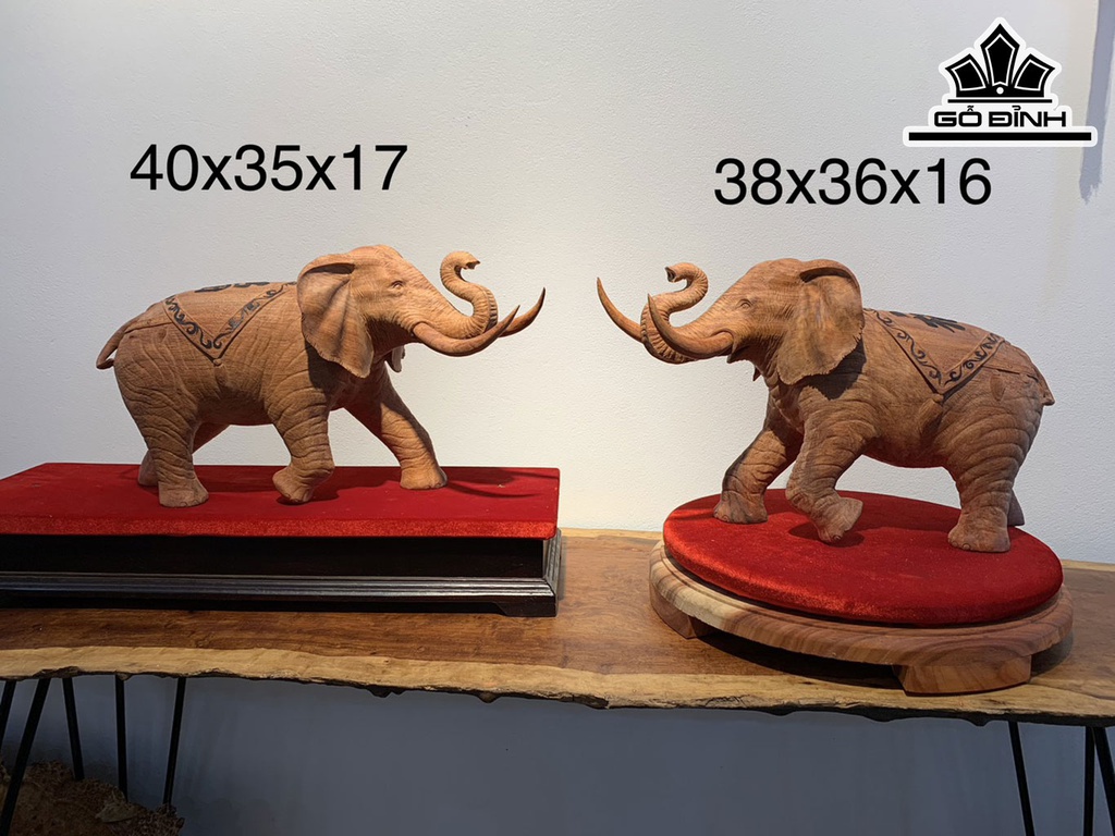 Đôi Voi Gỗ Hương Cao 35-38 Ngang 40-38 Sâu 17-16 (cm)