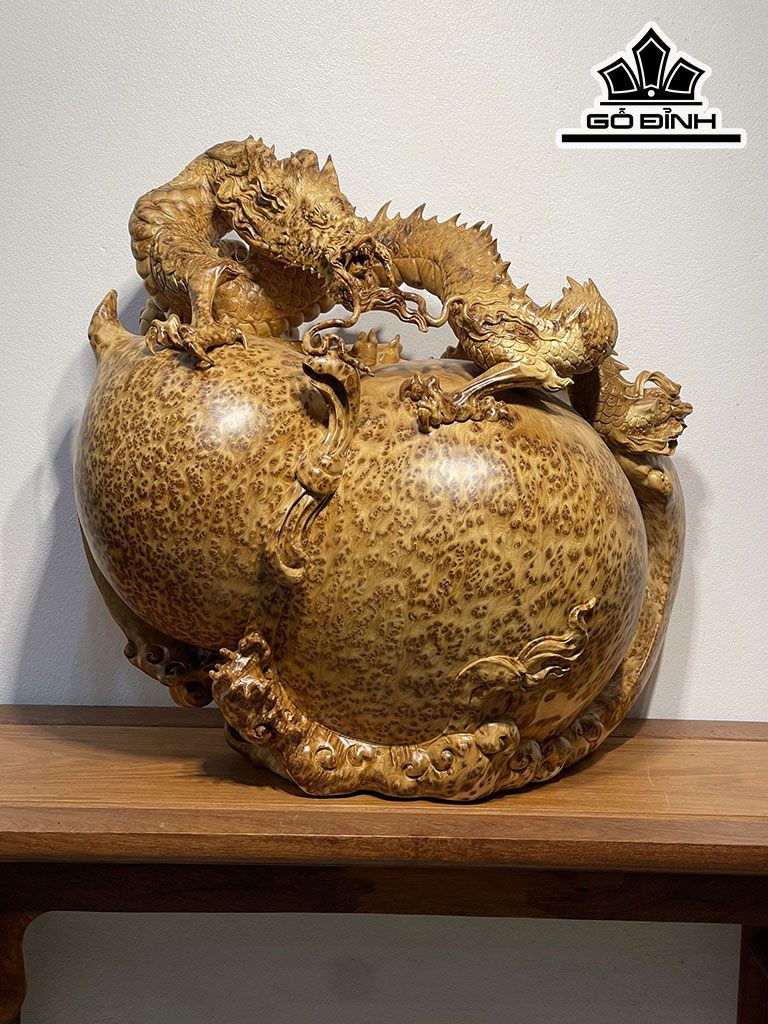 Tượng Rồng Phong Thủy Gỗ Nu Ngọc Am Cao 58 Ngang 60 Sâu 32 (cm)