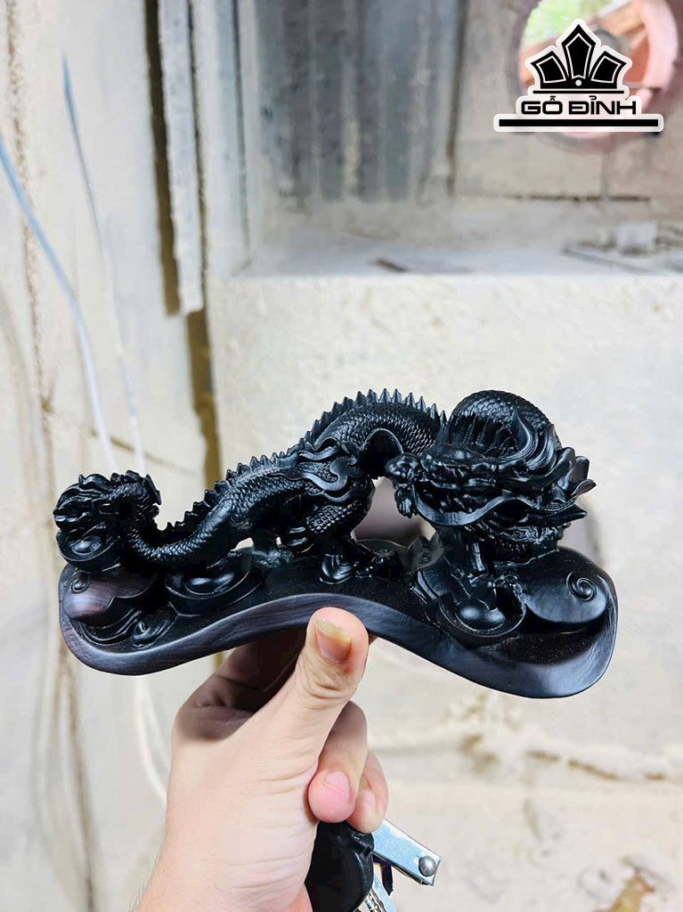 Tượng Nhất Long Gỗ Mun Hoa Cao 10 Ngang 20 Sâu 7 (cm)