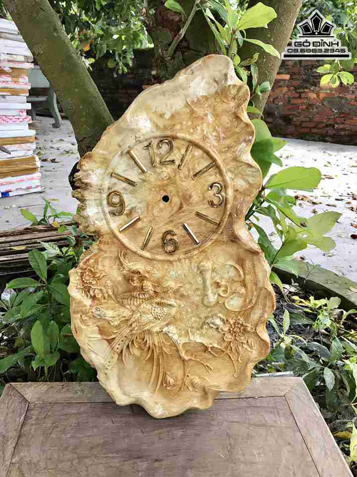 Đồng Hồ Uyên Ương Gỗ Nu Nghiến  Cao 49.5 Rộng 29.5 Dày 3 (cm)