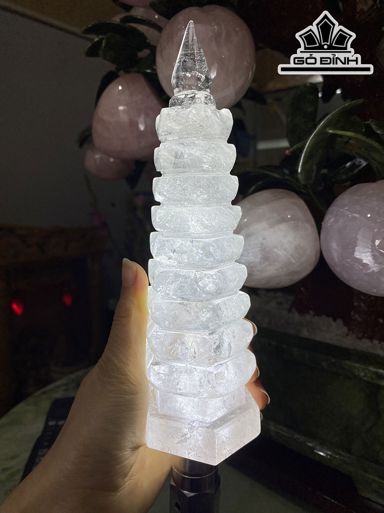 Tháp Văn Xương Đá Thạch Anh Trắng Cao 19 Ngang 6 (cm)