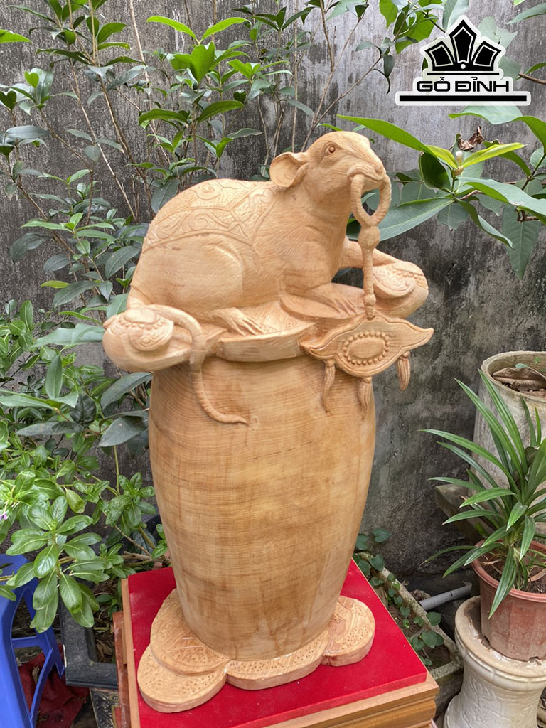 Tượng Chuột Phong Thủy Gỗ Ngọc Am Cao 54 Ngang 30 Sâu 24 (cm)