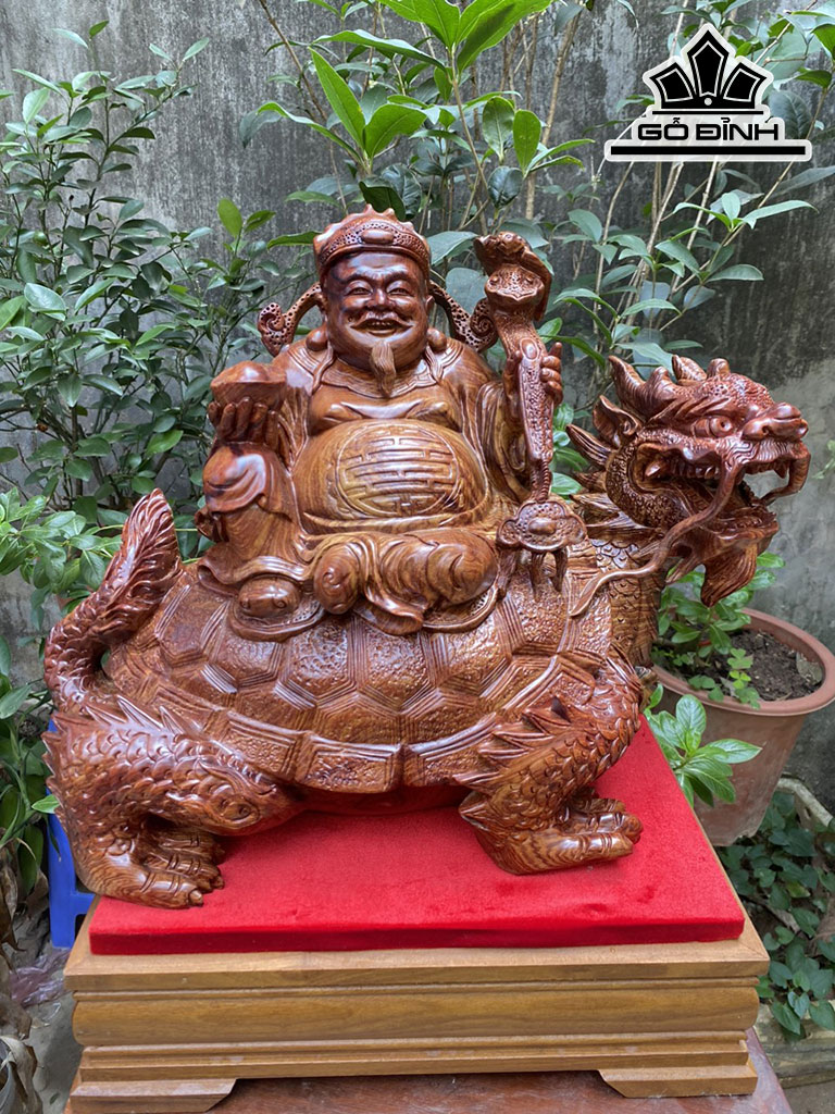Tượng Thần Tài Ngự Long Quy Gỗ Cẩm Cao 30 Ngang 40 Sâu 21 (cm)