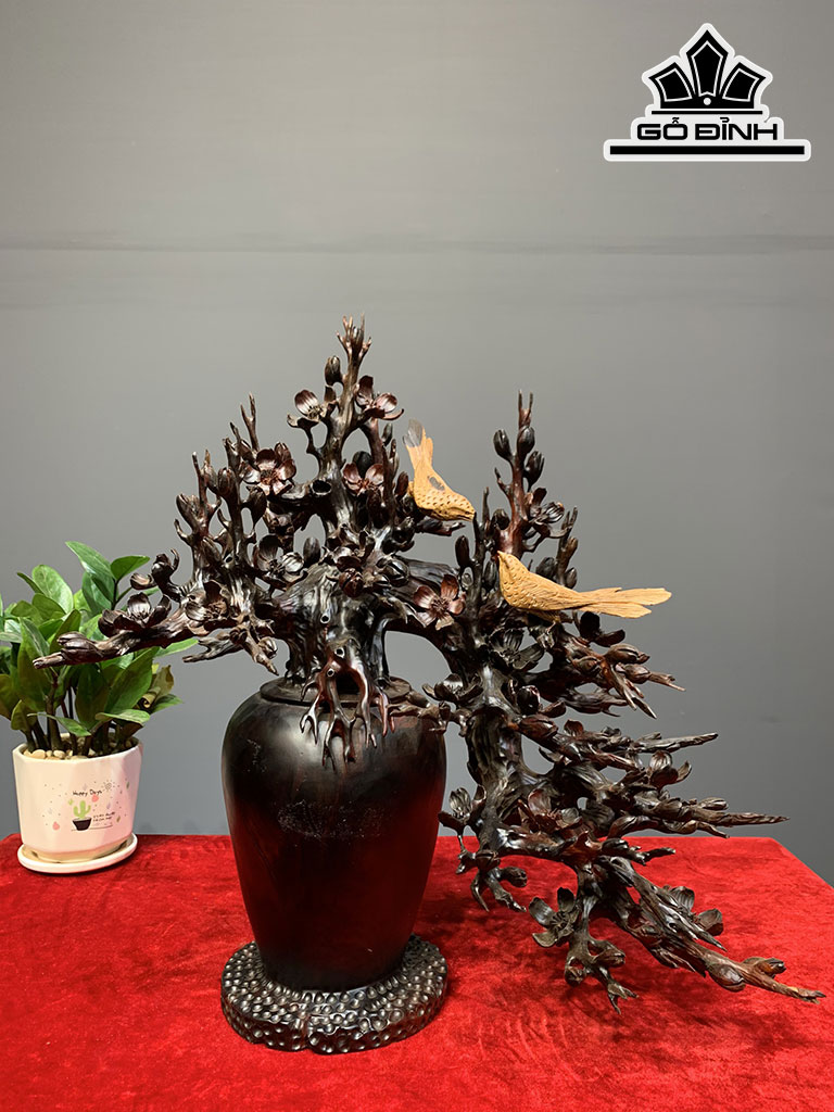 Bình Hoa Mai Gỗ Trắc Cao 45 Ngang 42 Sâu 30 (cm)