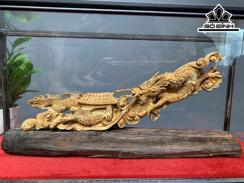 Tượng Nhất Long Gỗ Hoàng Đàn Cao 16 Ngang 33 Sâu 9 (cm)