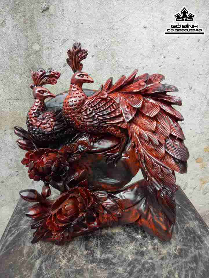 Tượng Phu Thê Viên Mãn Gỗ Trắc  Cao 35 Rộng 28 Dày 16 (cm)