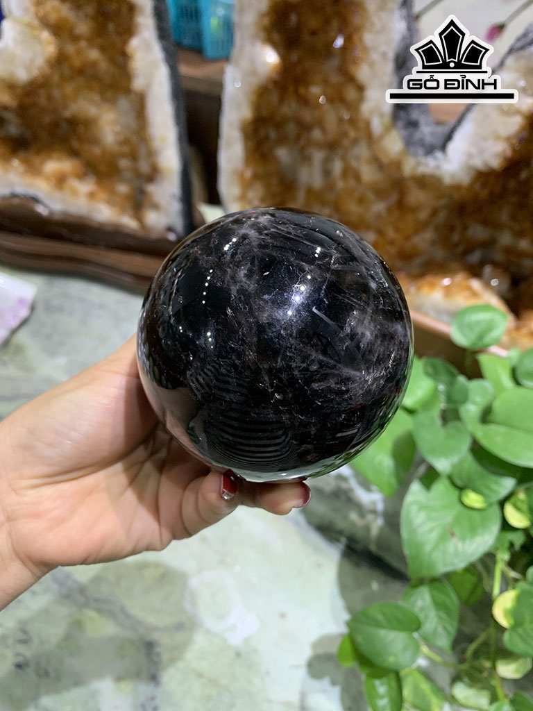 Bi Cầu Đá Thạch Anh Đen Đường Kính Hạt 8 (cm) 0,8kg