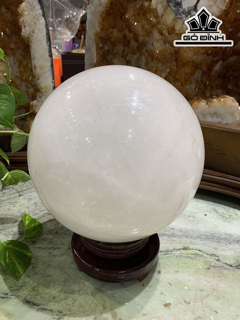 Bi Cầu Đá Thạch Anh Trắng Đường Kính Hạt 18 (cm) 8,9kg