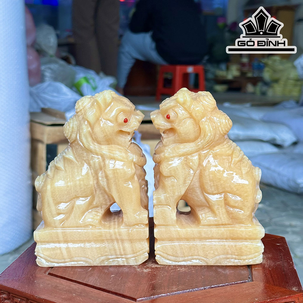Cặp Kỳ Lân Đá Ngọc Hoàng Long Cao 15 (cm)
