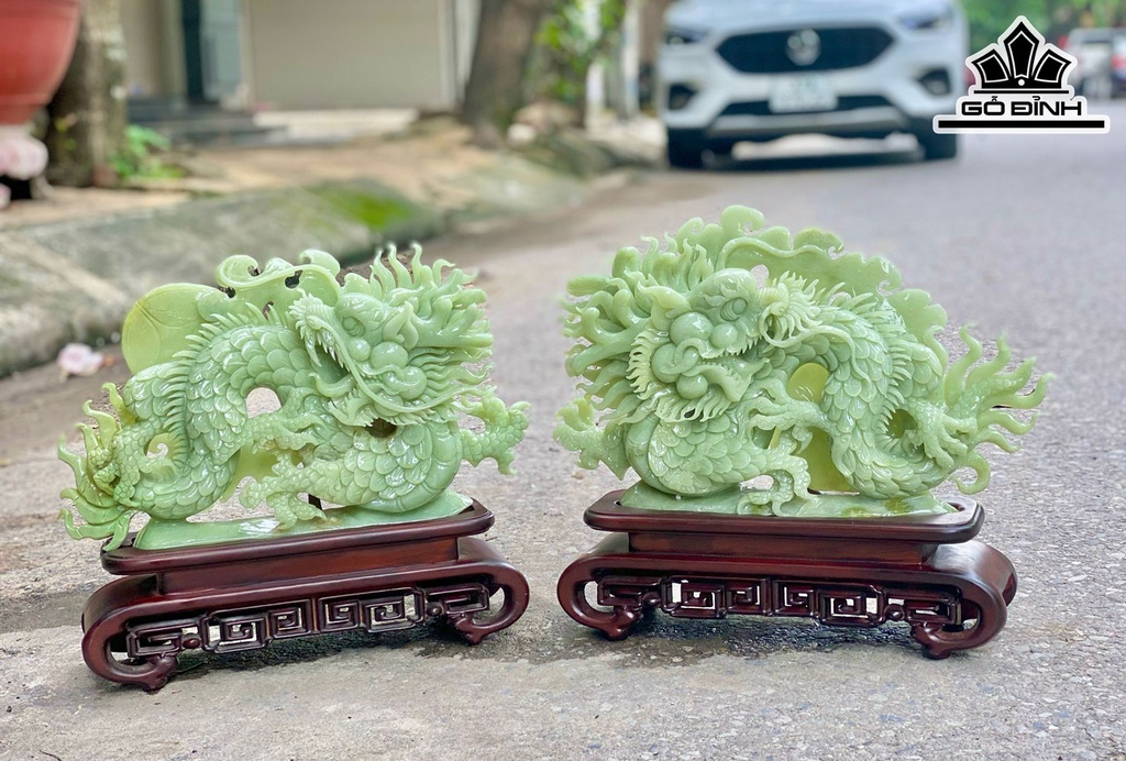 Tượng Rồng Đá Onyx Xanh Cao 32 Ngang 37 (cm) 6kg