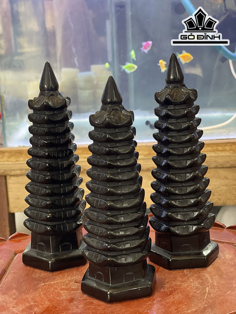 Tháp Văn Xương Đá Onyx Đen Cao 20 (cm)