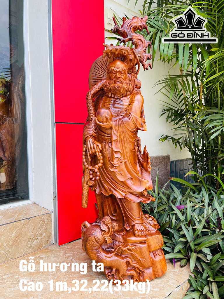 Tượng Đạt Ma Giáo Hóa Gỗ Hương Cao 100 Ngang 32 Sâu 22 (cm)