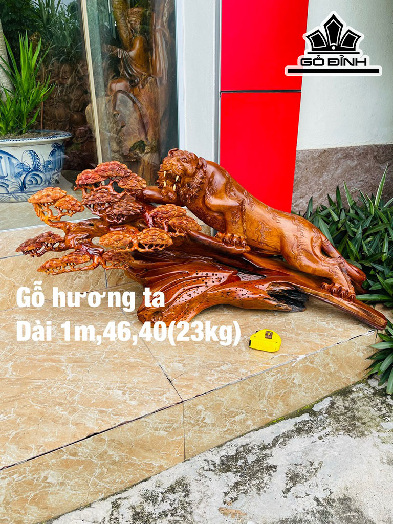 Tượng Hổ Phong Thủy Gỗ Hương Cao 46 Ngang 100 Sâu 40 (cm)