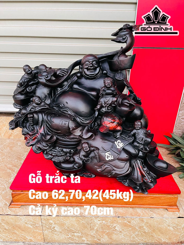 Tượng Phật Di Lặc Ngũ Phúc Gỗ Trắc Cao 62 Ngang 70 Sâu 42 (cm)