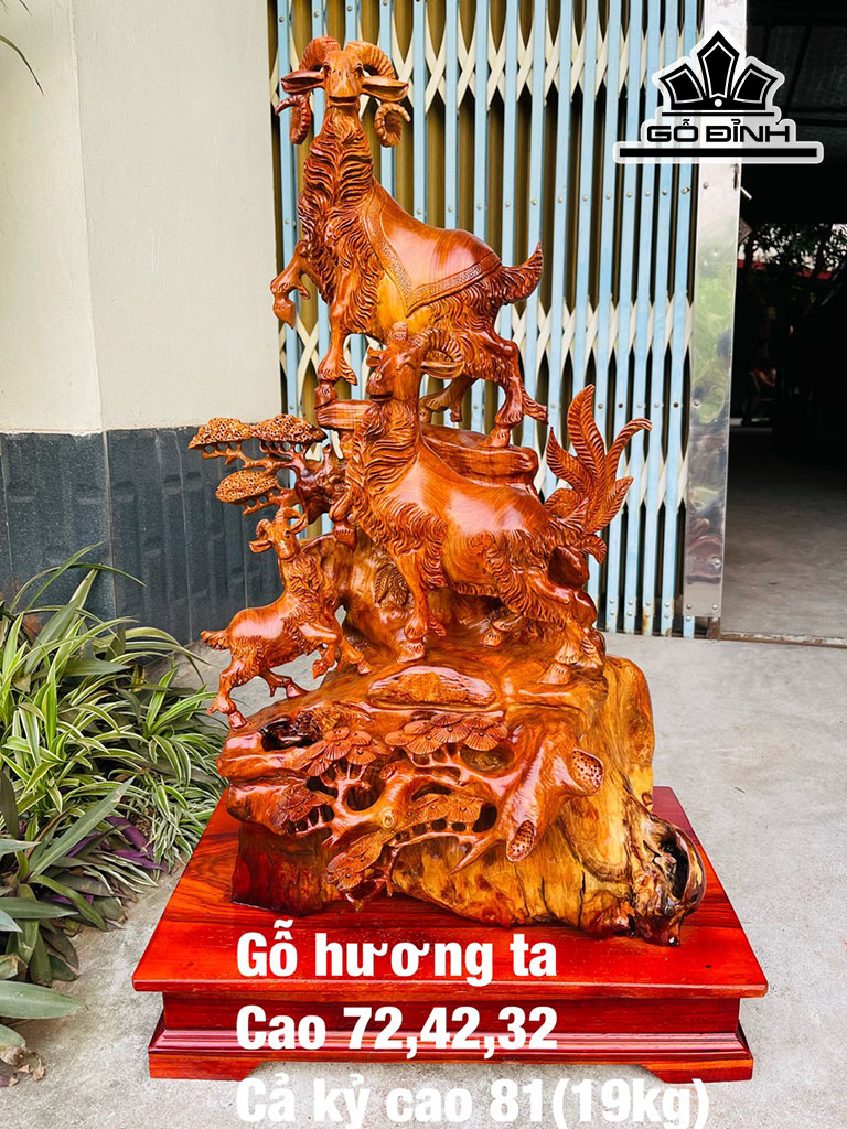 Tượng Tam Dương Gỗ Hương Cao 72 Ngang 42 Sâu 32 (cm)