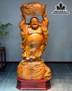 Tượng Phật Di Lặc Bê Bát Vàng Gỗ Hương Cao 145 Ngang 68 Sâu 33 (cm)