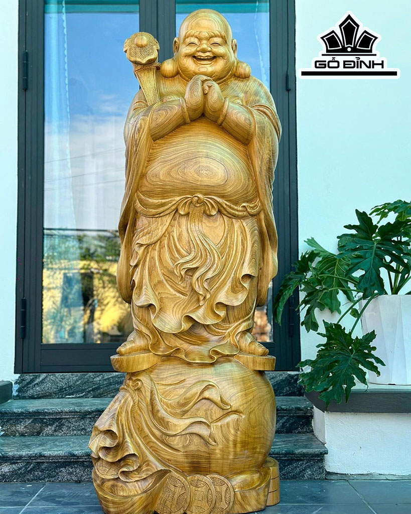 Tượng Phật Di Lặc Chúc Phúc Gỗ Cẩm Vàng Cao 180 Ngang 60 Sâu 52 (cm)