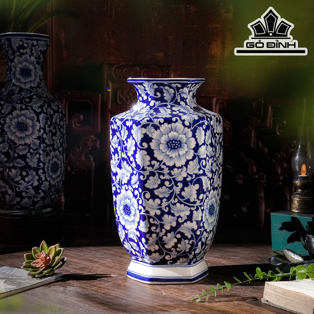Bình Vẽ Hoa Dây Truyền Thống Gốm Bát Tràng Cao 38 (cm)