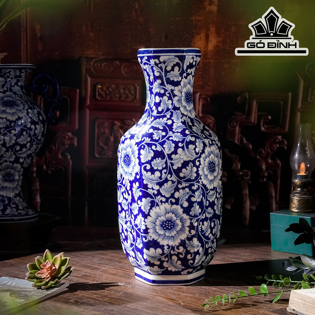 Bình Vẽ Hoa Dây Truyền Thống Gốm Bát Tràng Cao 43 (cm)