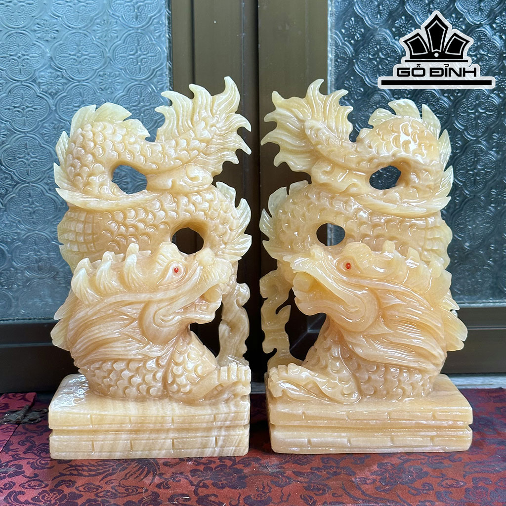 Cặp Song Long Đá Ngọc Hoàng Long Cao 23 (cm)