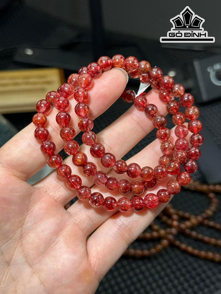 Chuỗi Đá Thạch Anh Tóc Đỏ Đường Kính Hạt 7 (mm)