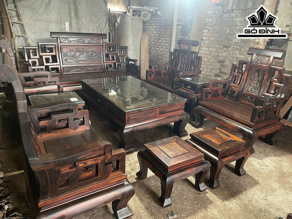 Bộ Bàn Xuân Thủy Chân 14 Gồm 10 Món Gỗ Trắc