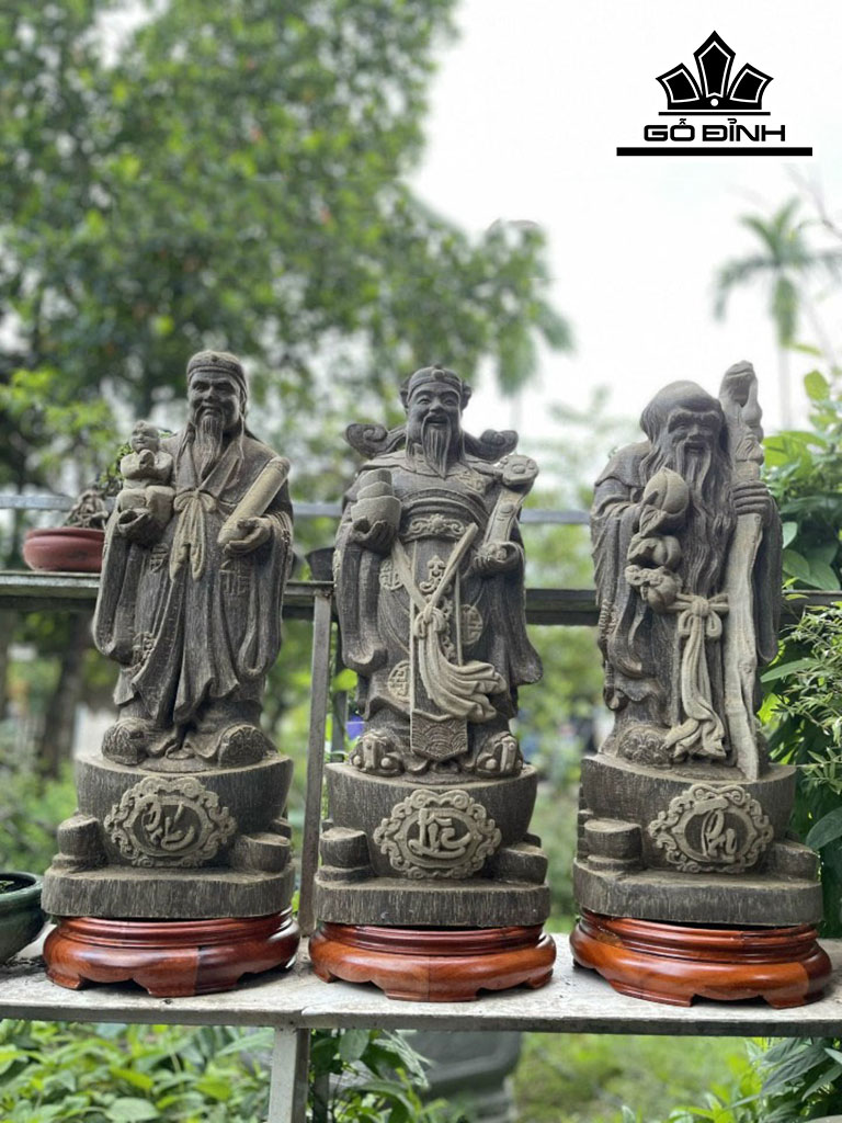 Tượng Phúc Lộc Thọ (Tam Đa) Gỗ Trầm Hương Cao 57 Ngang 22 (cm)