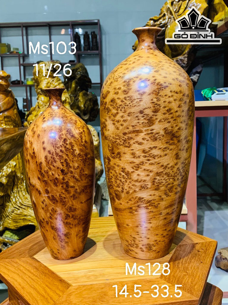 Cặp Chum Phú Quý Gỗ Nu Ngọc Am Đường Kính 11-14,5 Cao 26-33,5 (cm)