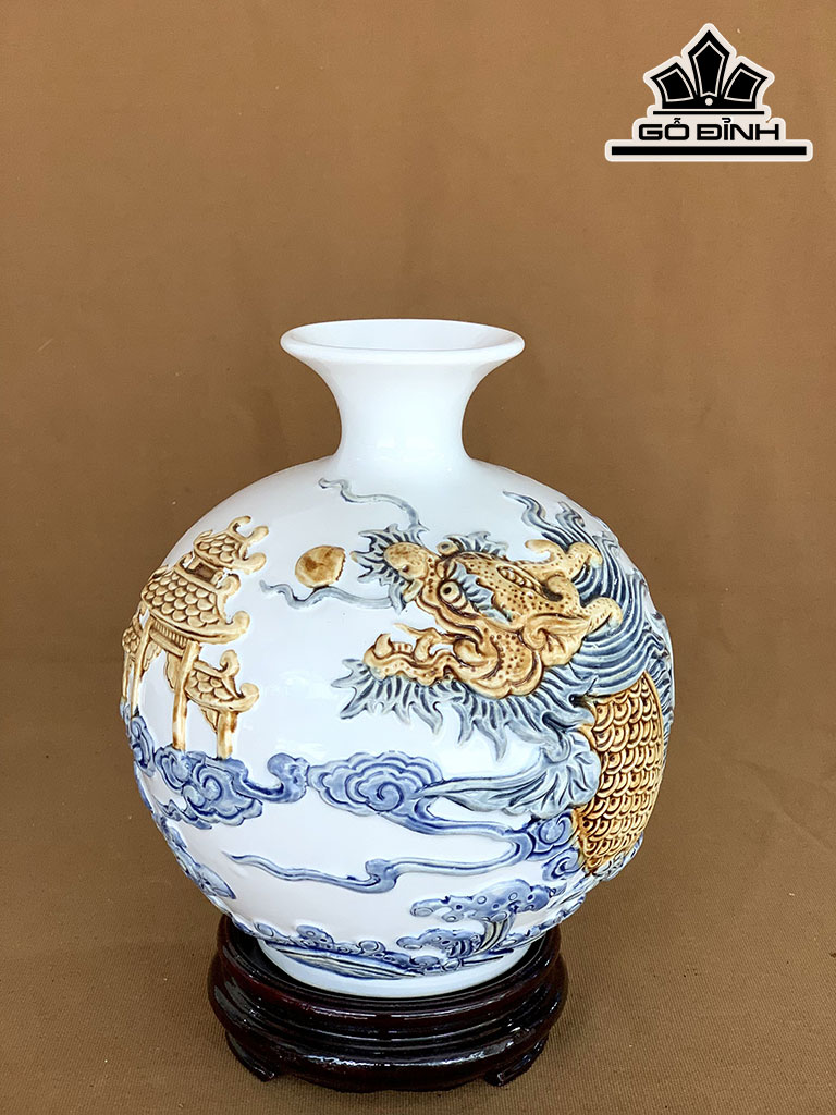 Bình Hút Lộc Cá Chép Hóa Rồng Gốm Bát Tràng Cao 22 Đường Kính 19 (cm)
