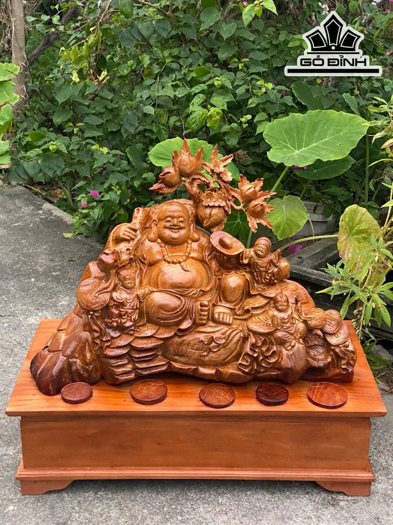 Tượng Phật Di Lặc Tam Phúc Gỗ Hương Cao 52 Ngang 78 Sâu 35 (cm)