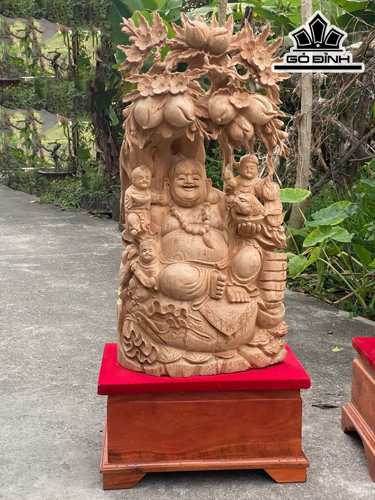 Tượng Phật Di Lặc Tam Phúc Gỗ Ngọc Am Cao 80 Ngang 43 Sâu 27 (cm)