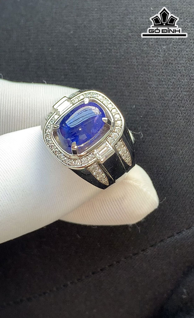 Nhẫn Nam Đá Sapphire Xanh Lục Yên 3,4cts