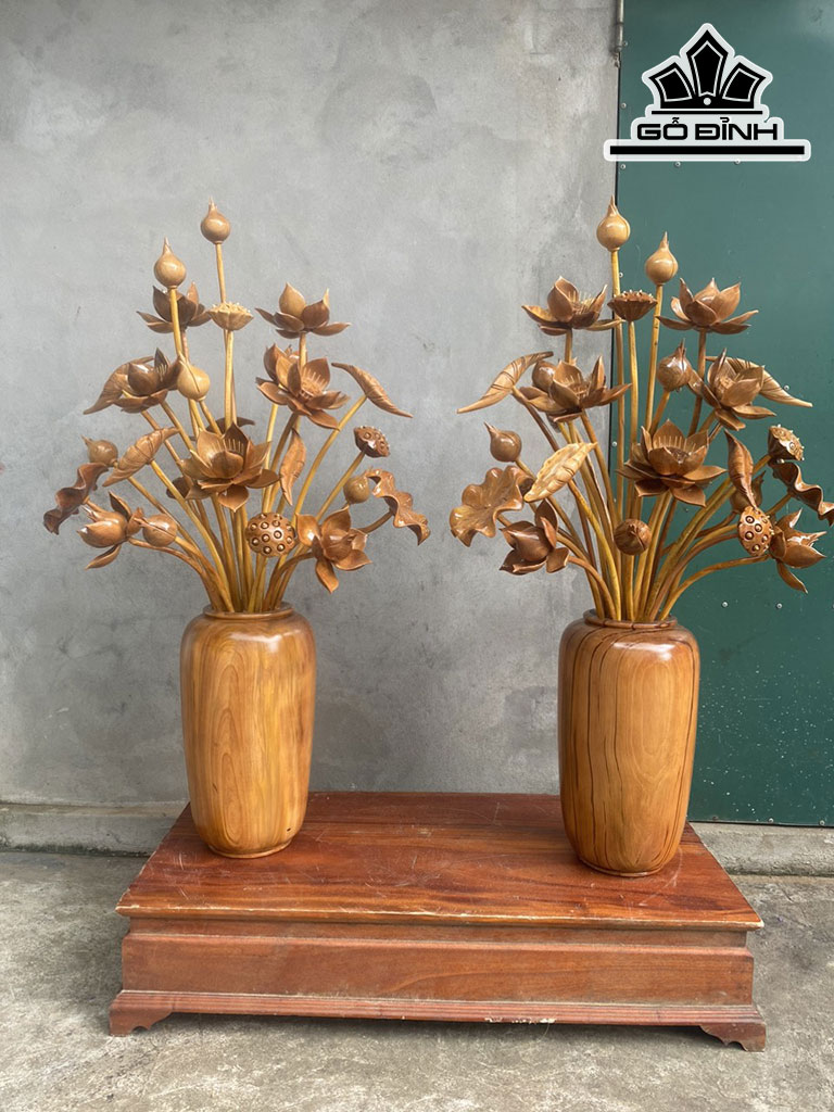 Cặp Bình Hoa Sen Gỗ Ngọc Am Cao 120 Đường Kính 60 (cm)