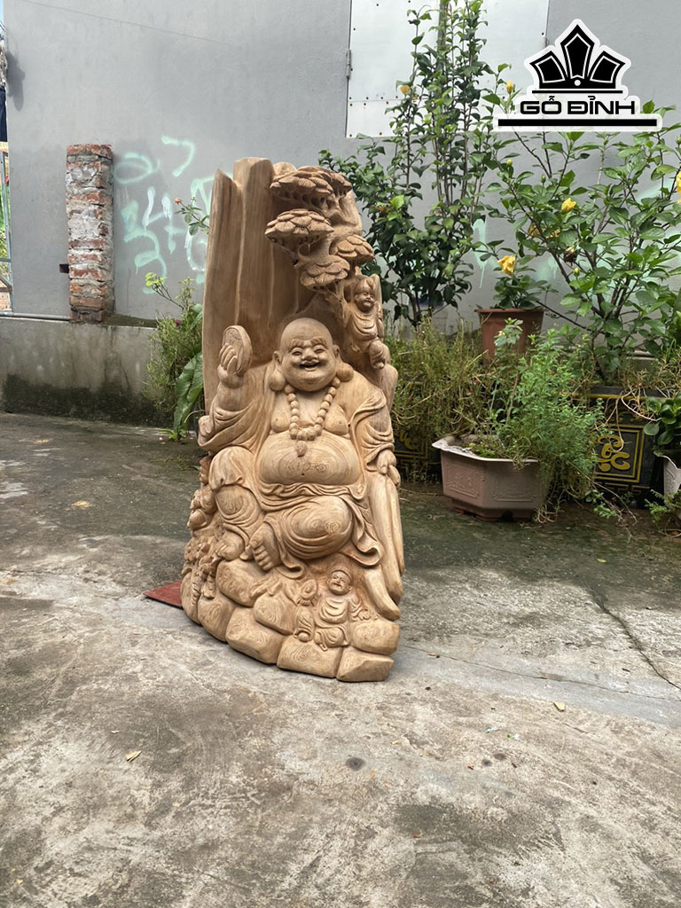 Tượng Phật Di Lặc Tam Phúc Gỗ Ngọc Am Cao 85 Ngang 55 Sâu 30 (cm)